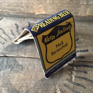 old reading beer matchbook