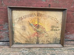 Columbia brewing glass sign patriotic lady eagle Weiss beer Shenandoah Tuchfarber company Cincinnati