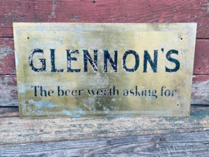 Glennon's Beer Brass Sign glennon brewing company pittston Pennsylvania John F Shupert