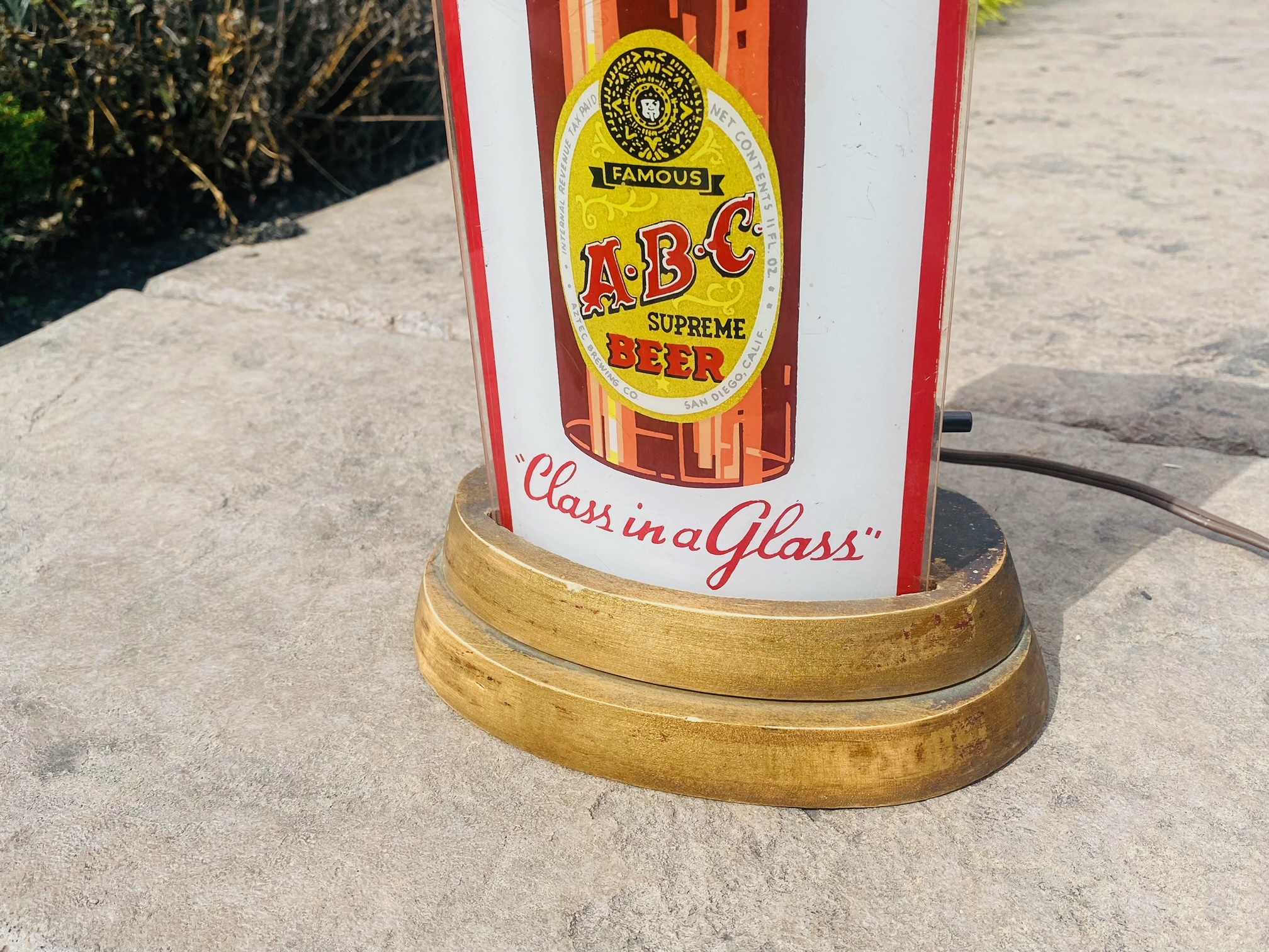 ABC Beer Lighted Sign Bullet Light Cincinnati Advertising Products Company Aztec Brewing Company