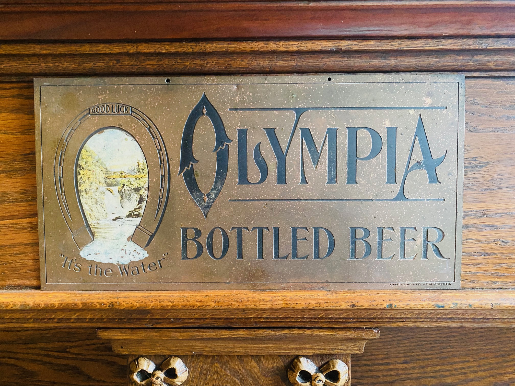 Olympia Bottled Beer Brass Sign Chas W. Shonk Company Chicago