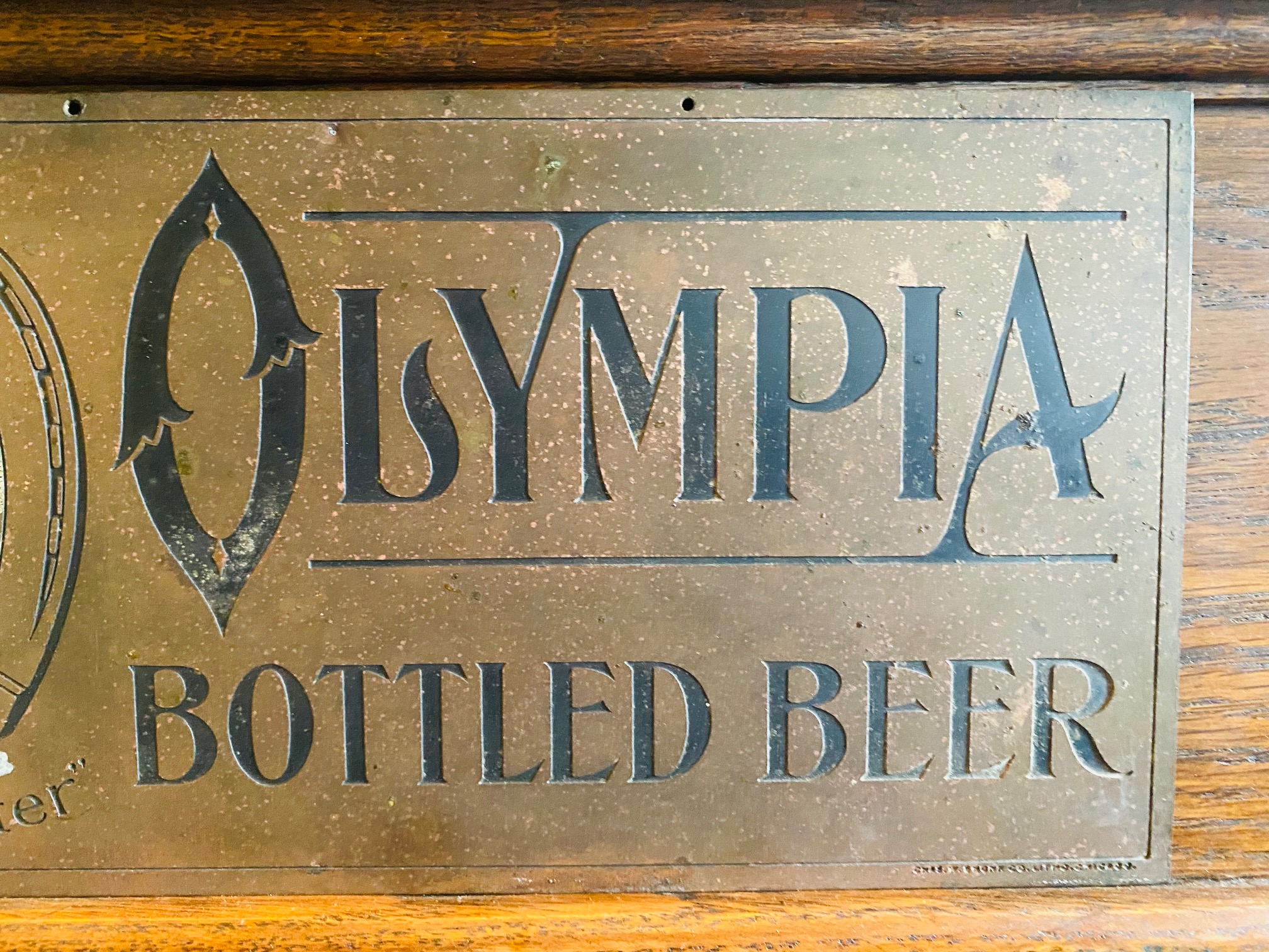 Olympia Bottled Beer Brass Sign Chas W. Shonk Company Chicago