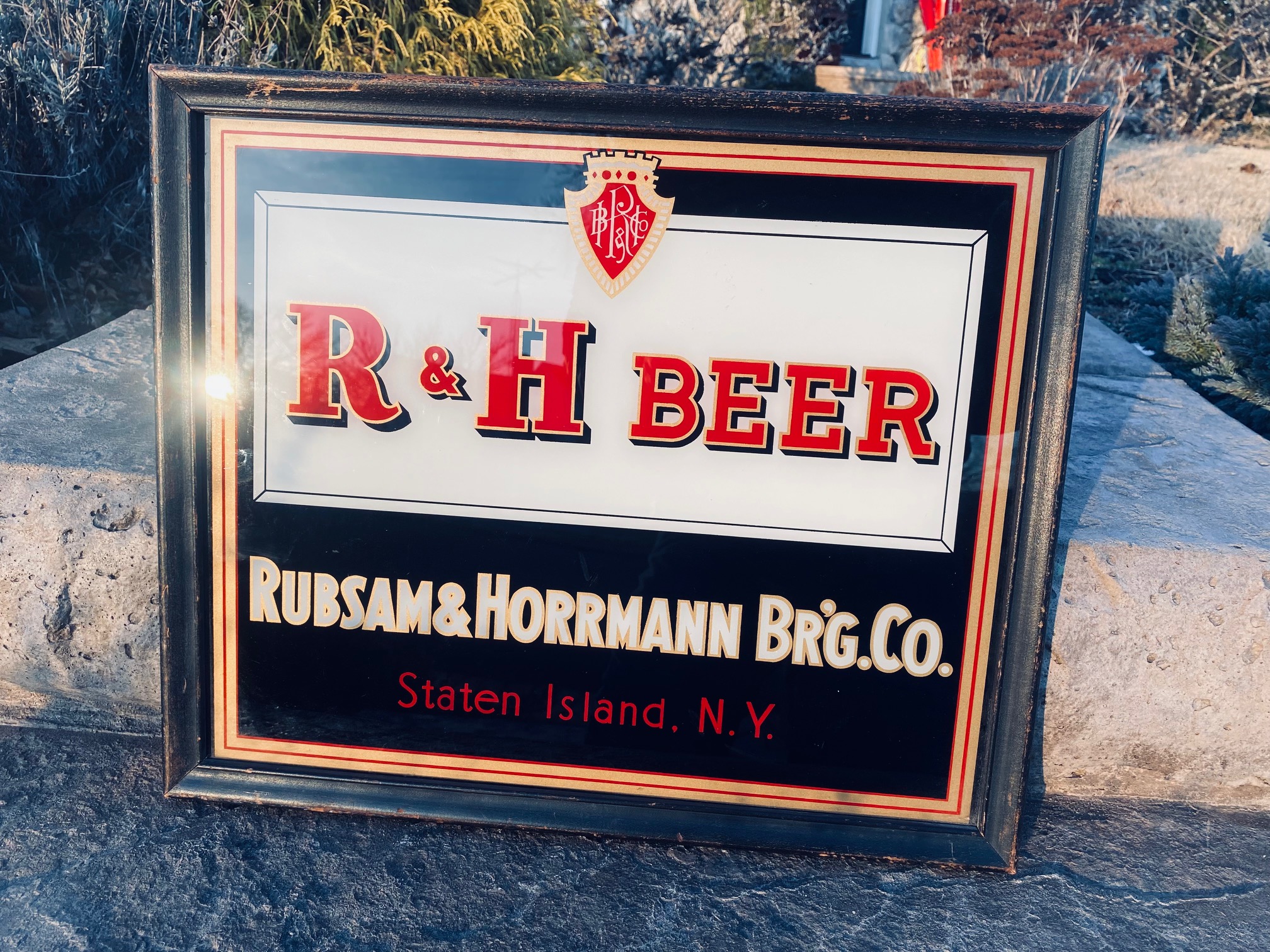 R&H Beer Glass Sign Rubsam Horrmann Brewing Company Staten Island price brothers inc New York Chicago